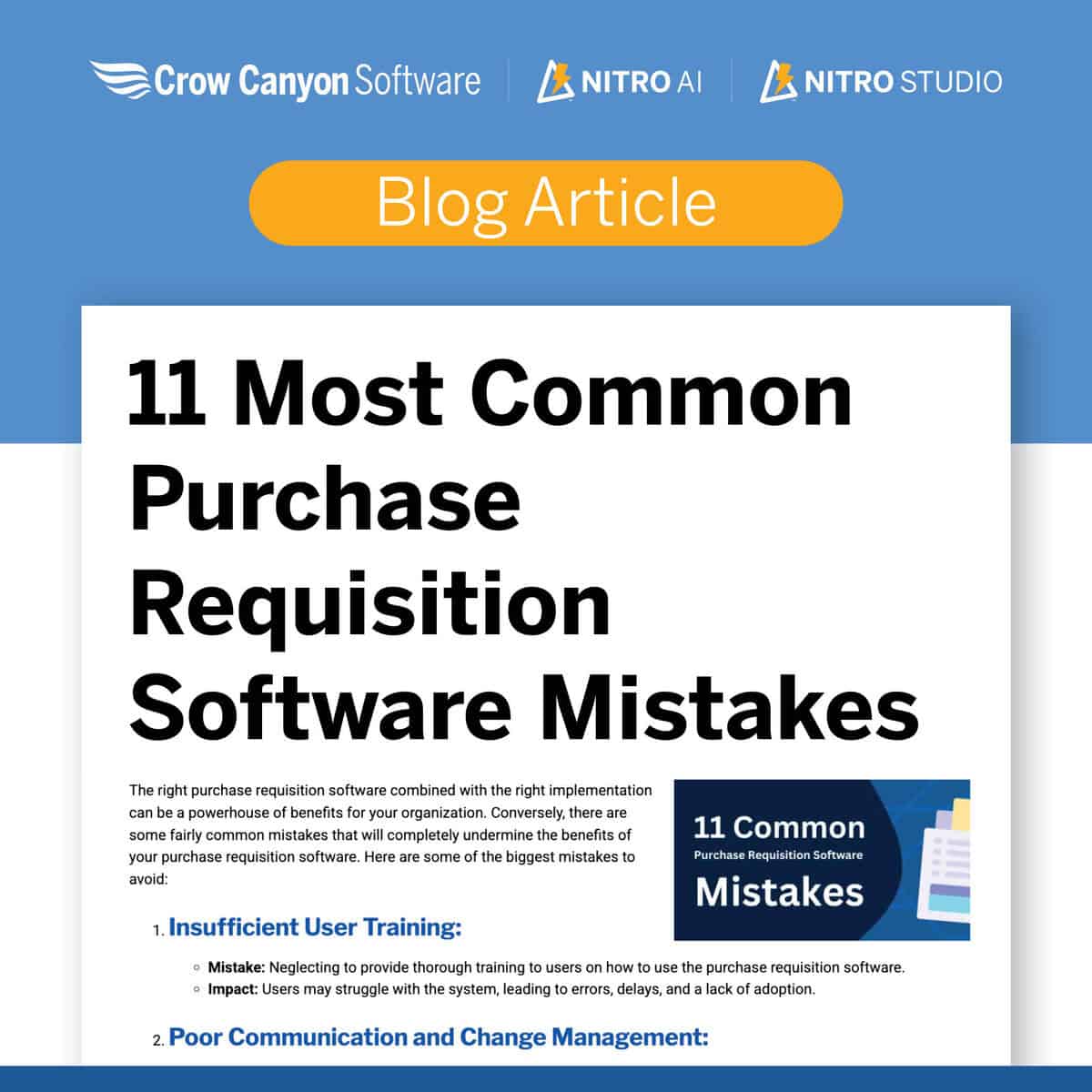 NITRO Purchasing Article: 11 Most Common Purchase Requisition Mistakes